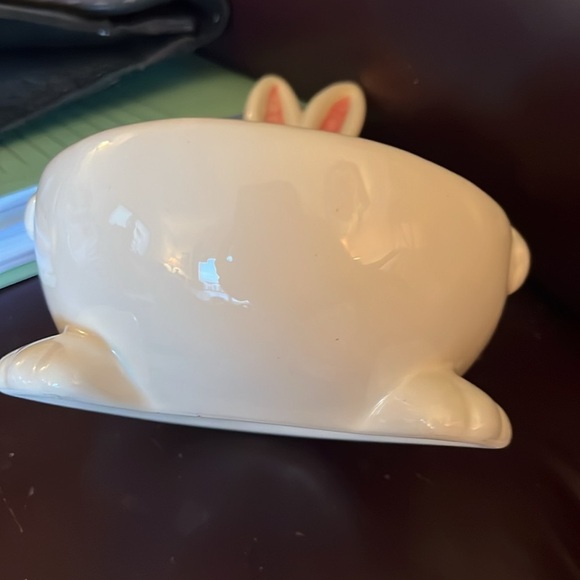 Easter Bunny 3-D White Polka Dot Bow Tie Candy Trinket Bowl Dish - Picture 4 of 15